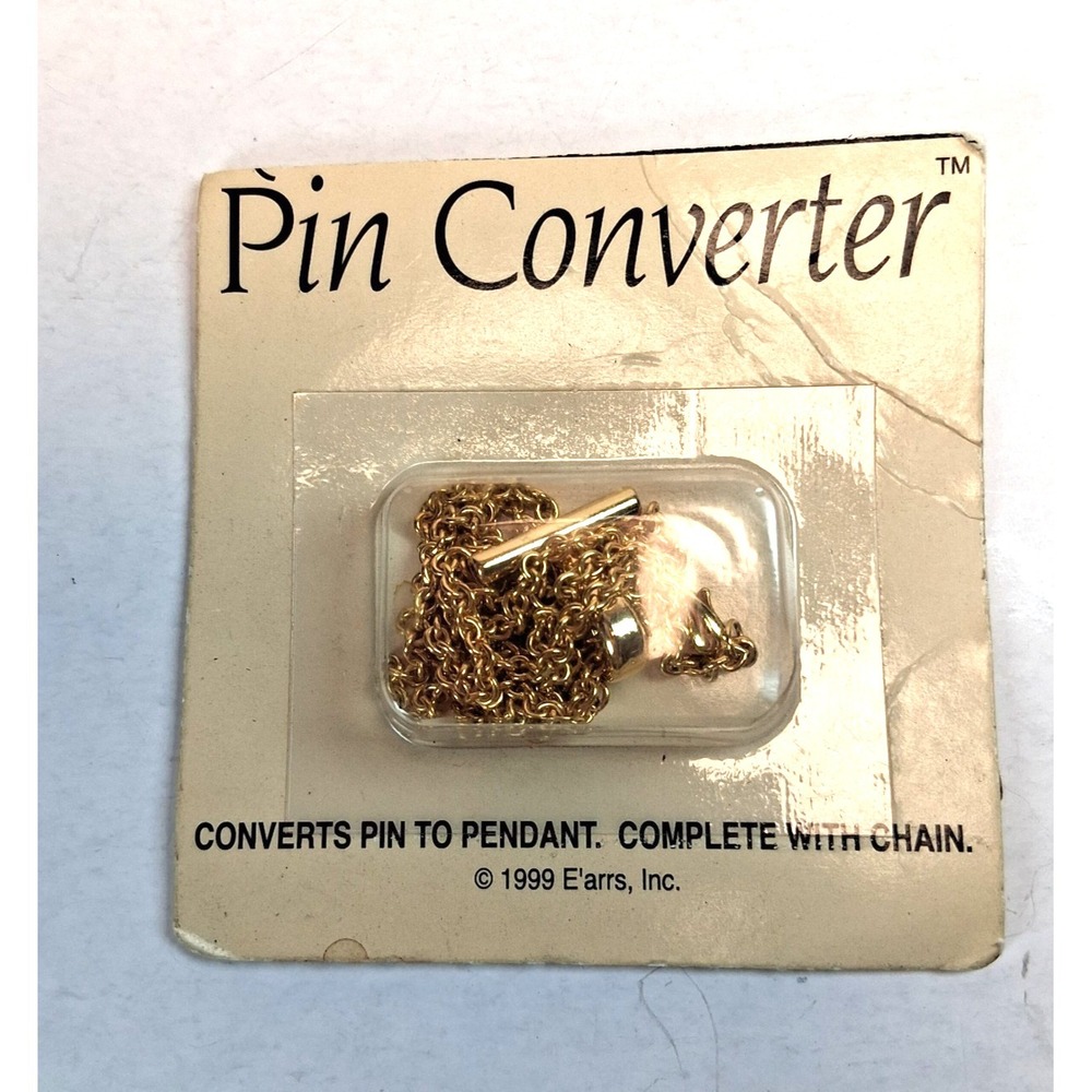 Vintage 1999 E'arrs Pin Converter to Pendant Kit Gold Tone Necklace Chain NEW